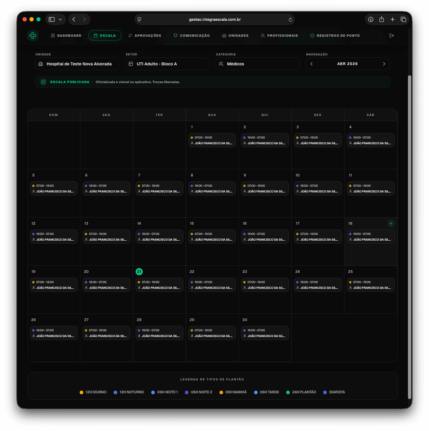 Painel de escala Integra Escala no navegador